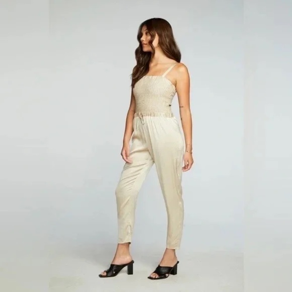 Chaser | Stretch Silky Basics Smocked Drawstring Waist Jumpsuit XS